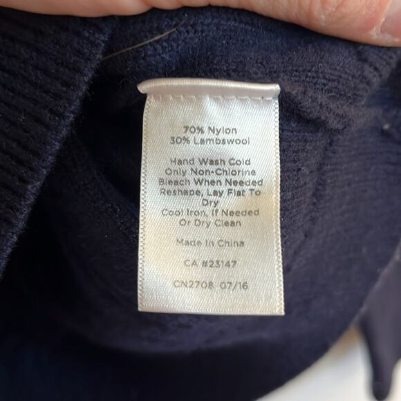 Talbots Cable Knit Fisherman Sweater Buttons Size S Navy Crew Neck Wool Blend - Picture 4 of 7